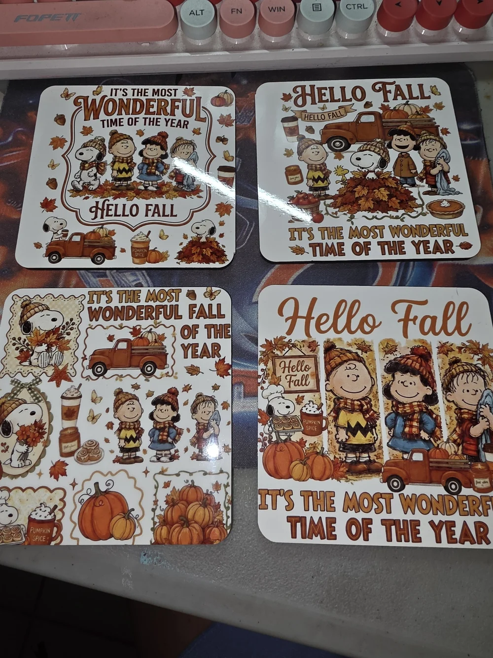 Peanuts Hello Fall Coaster Set - Orange, Brown, Cream